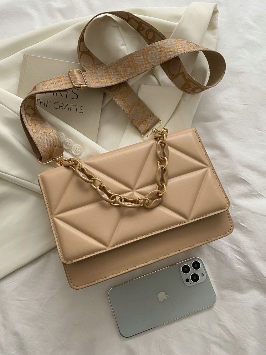 Minimalist Quilted Chain Decor Flap Square Bag