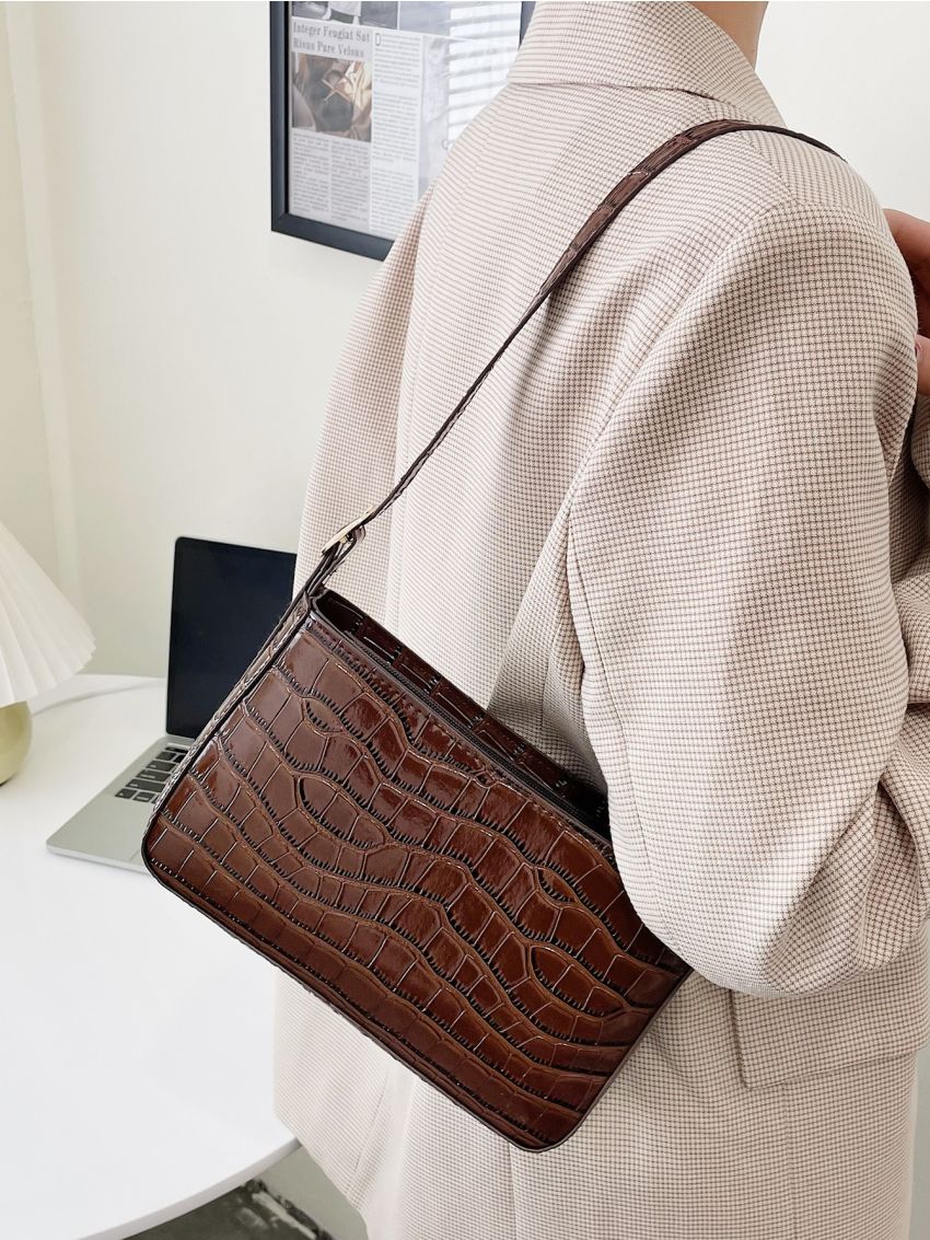 Crocodile Embossed Square Bag