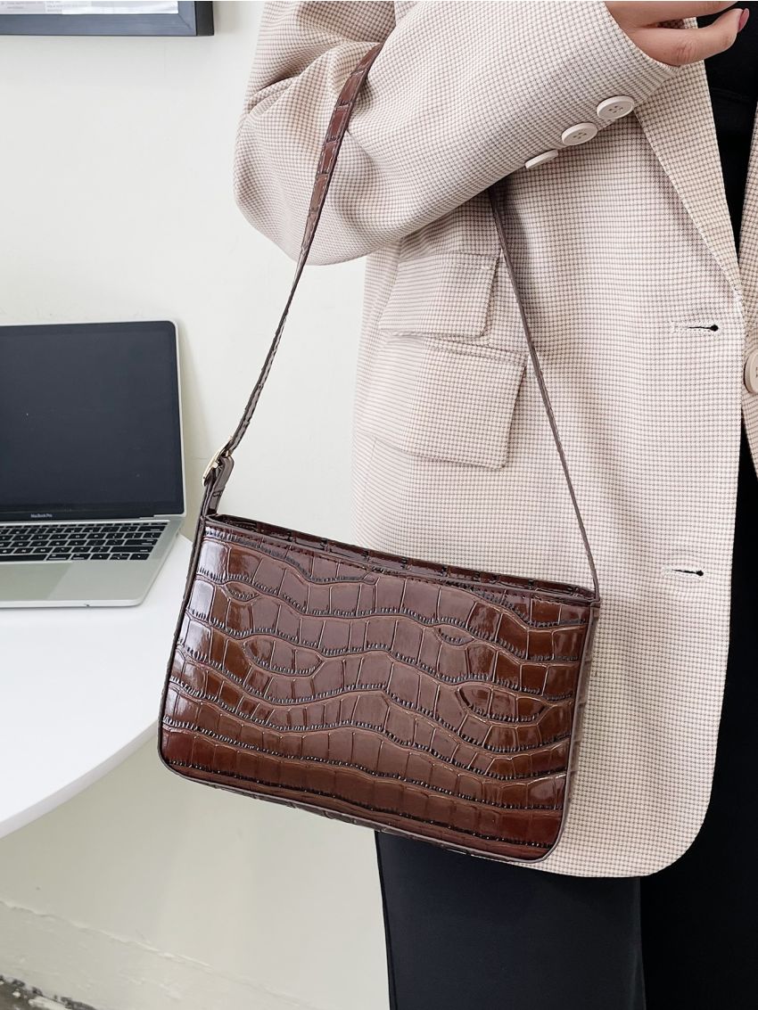 Crocodile Embossed Square Bag