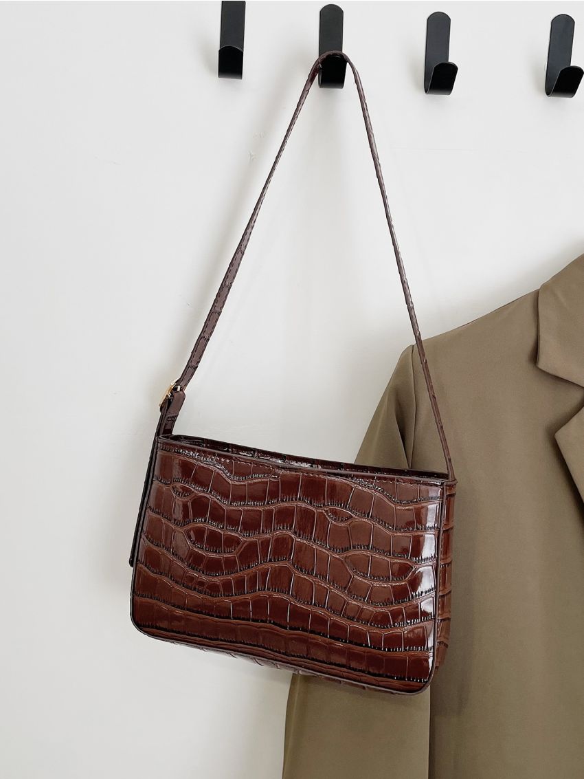 Crocodile Embossed Square Bag