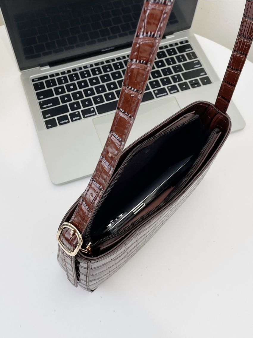 Crocodile Embossed Square Bag