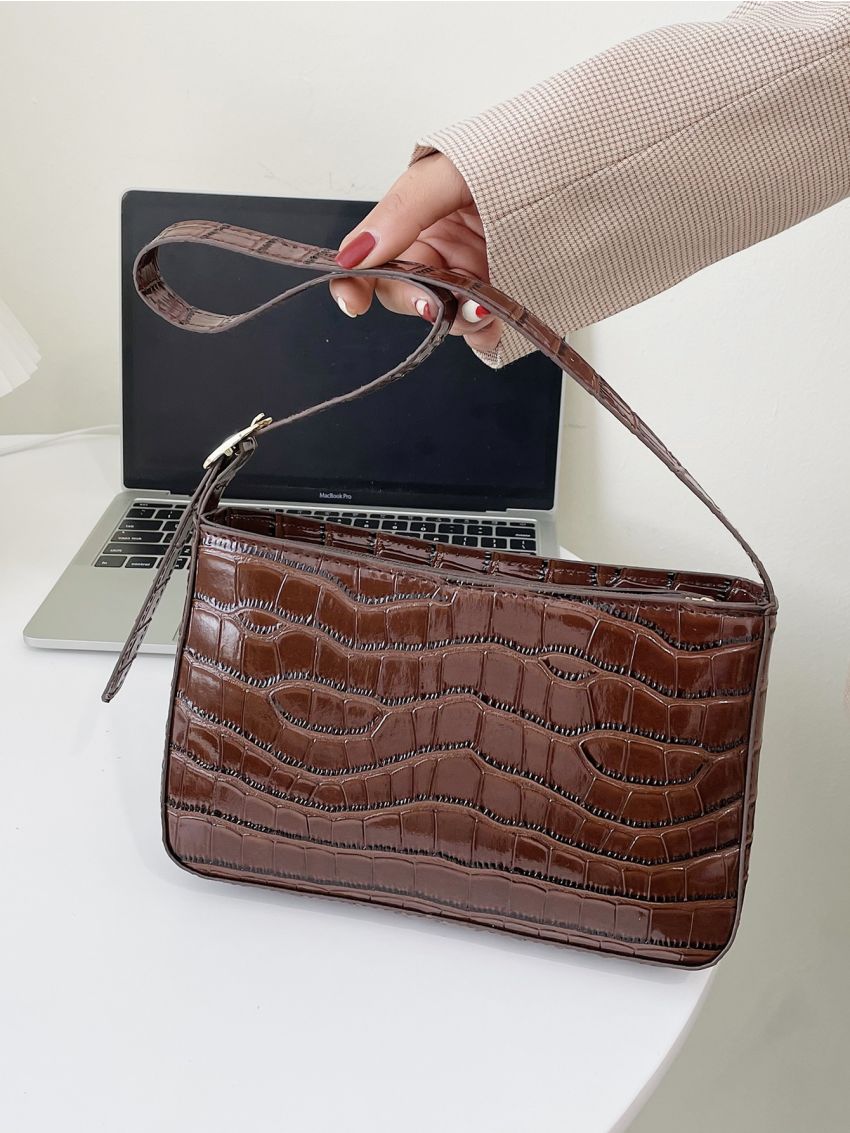Crocodile Embossed Square Bag