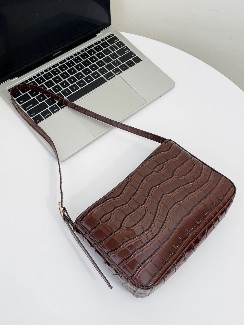 Crocodile Embossed Square Bag