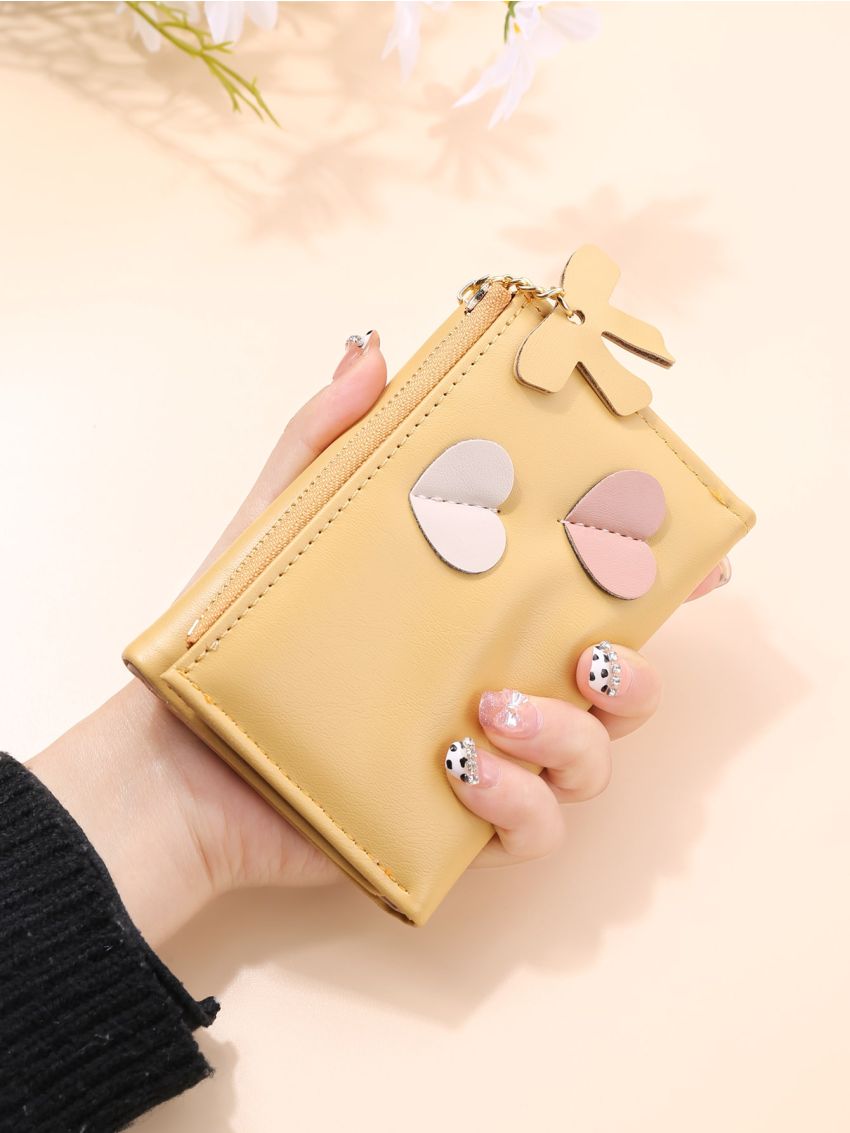 Heart Decor Small Wallet With Bow Charm