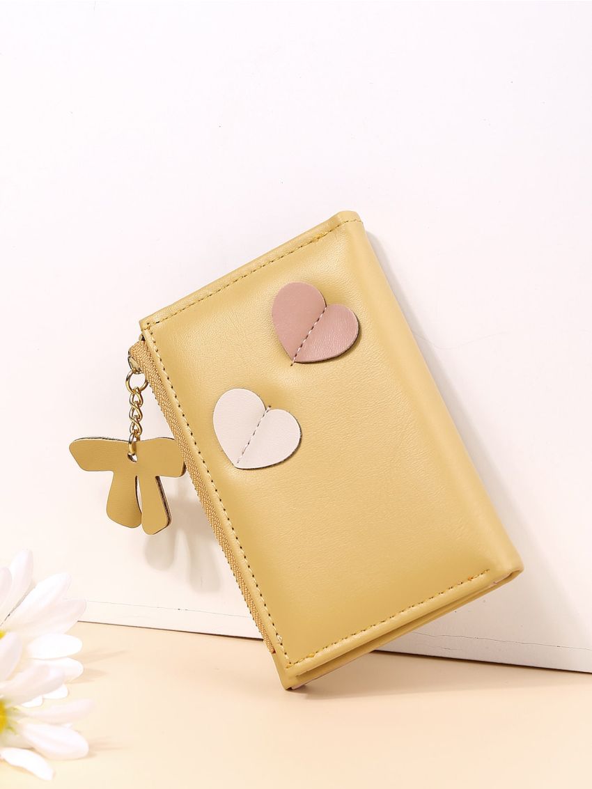Heart Decor Small Wallet With Bow Charm