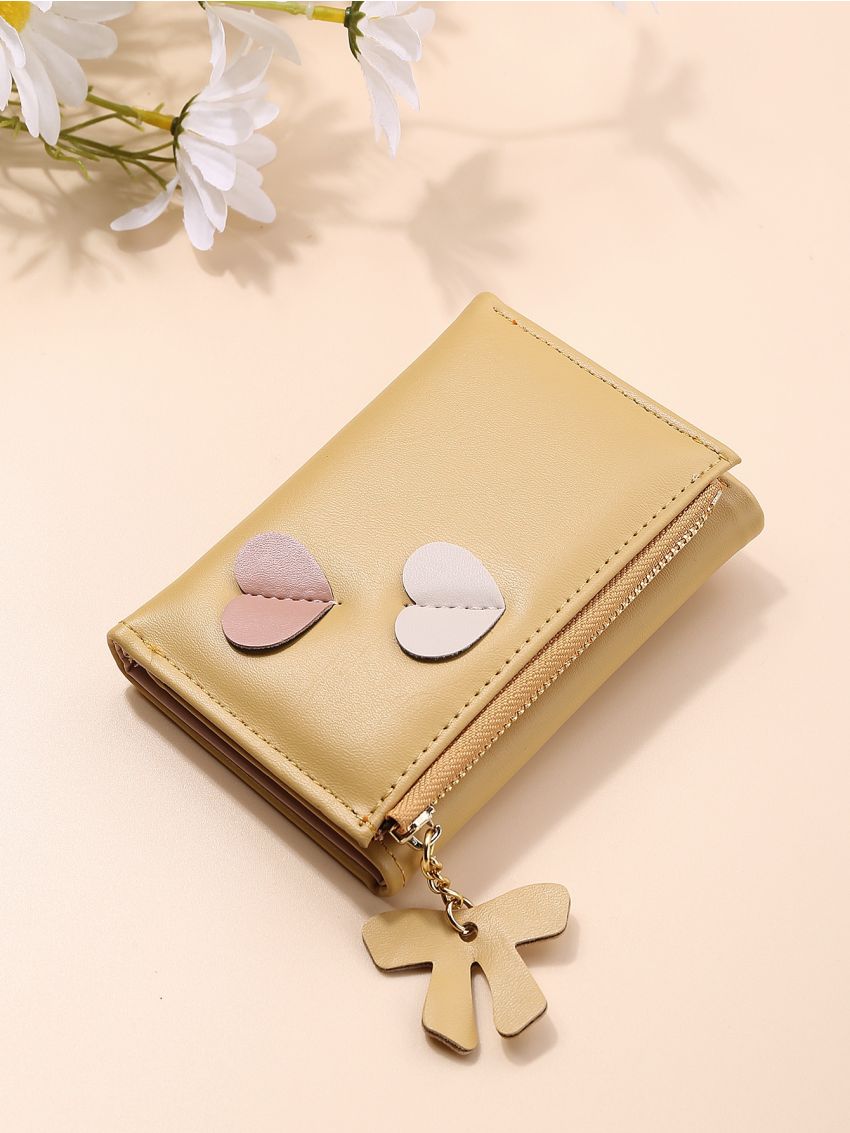 Heart Decor Small Wallet With Bow Charm
