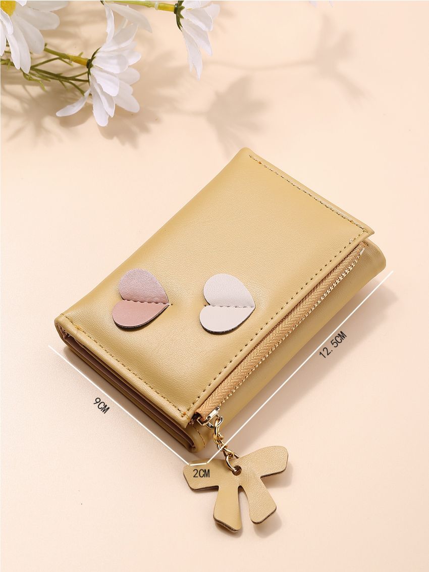 Heart Decor Small Wallet With Bow Charm