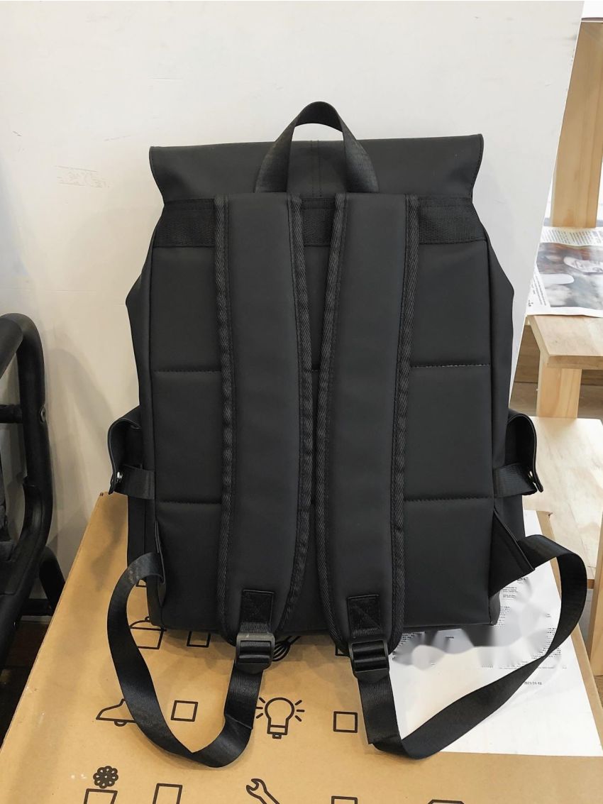 Letter Patch Drawstring Flap backpack