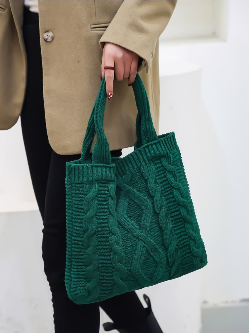 Cable Knit Top Handle Bag