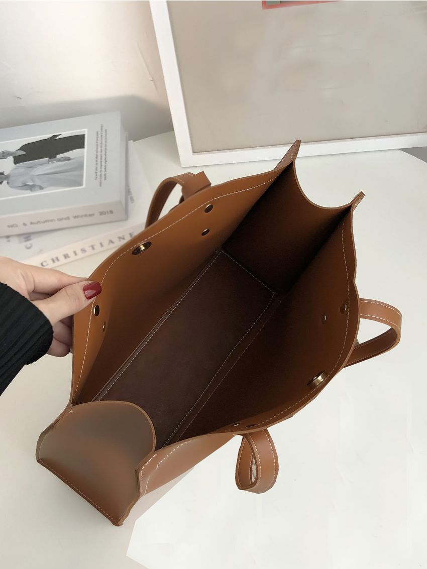 Studded Decor Shoulder Tote Bag With Clutch Bag