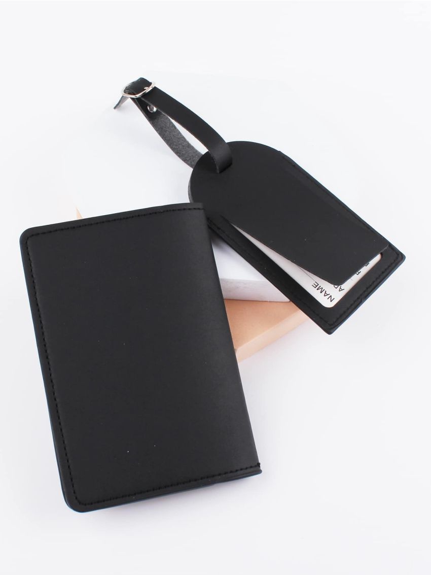 Letter & Plane Graphic Passport Case With Luggage Tag