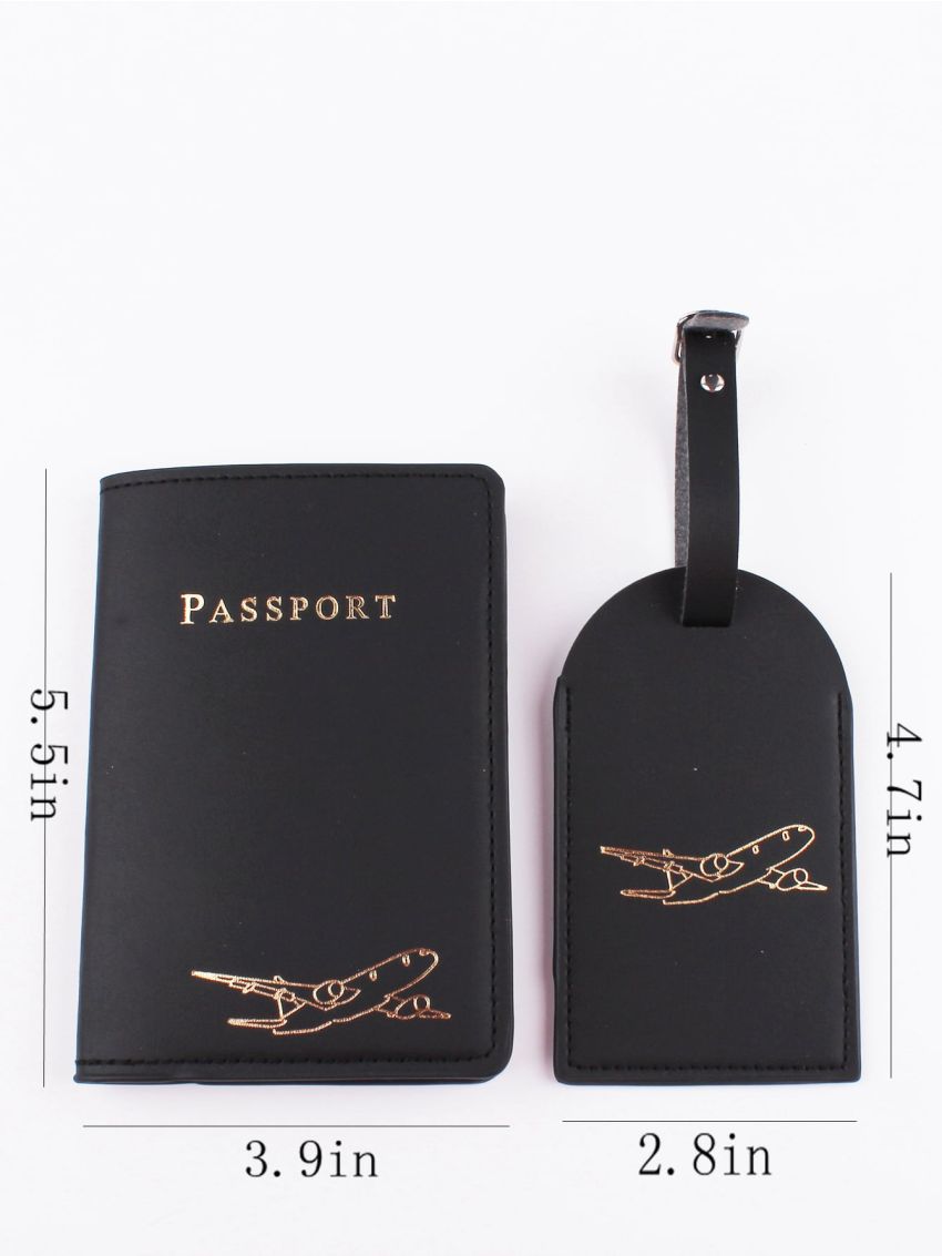 Letter & Plane Graphic Passport Case With Luggage Tag