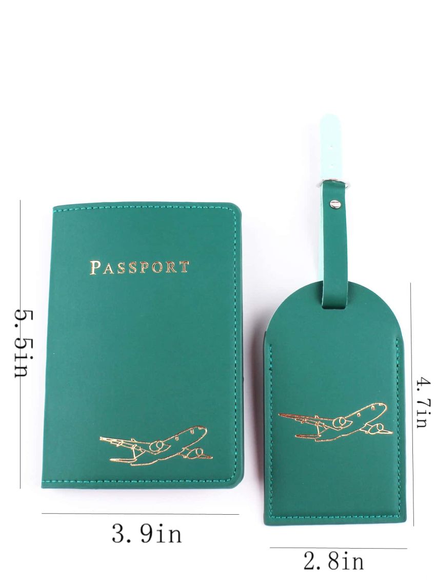 Letter & Plane Graphic Passport Case With Luggage Tag