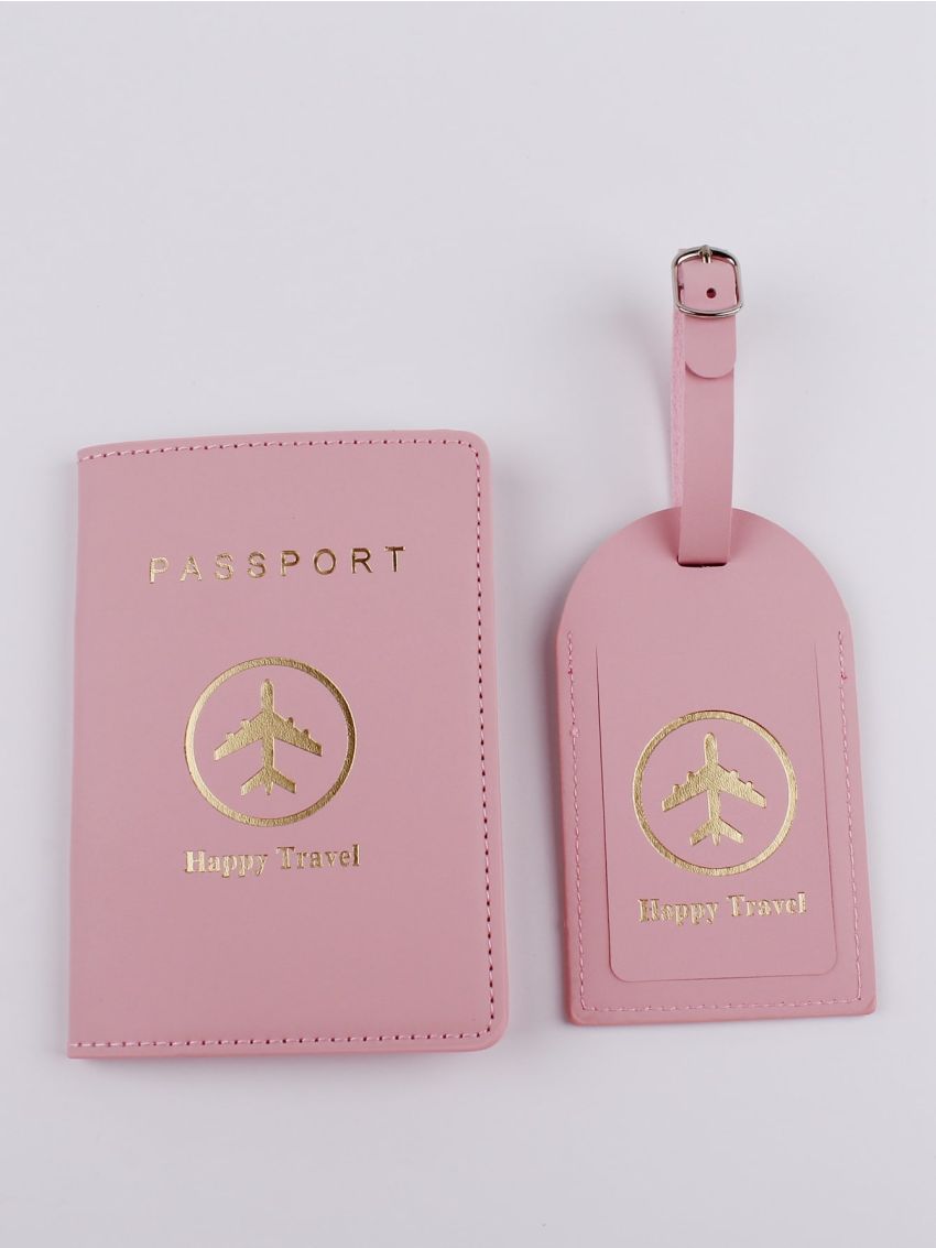 Letter Graphic Passport Case With Luggage Tag