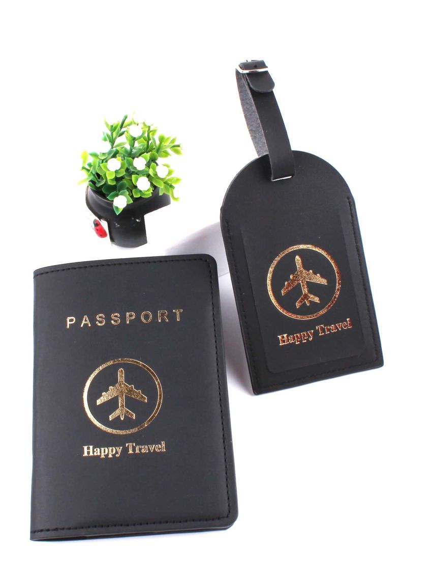 Letter Graphic Passport Case With Luggage Tag