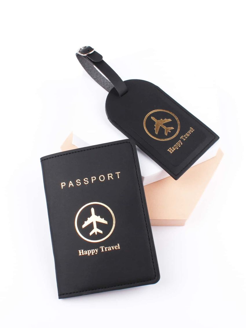 Letter Graphic Passport Case With Luggage Tag