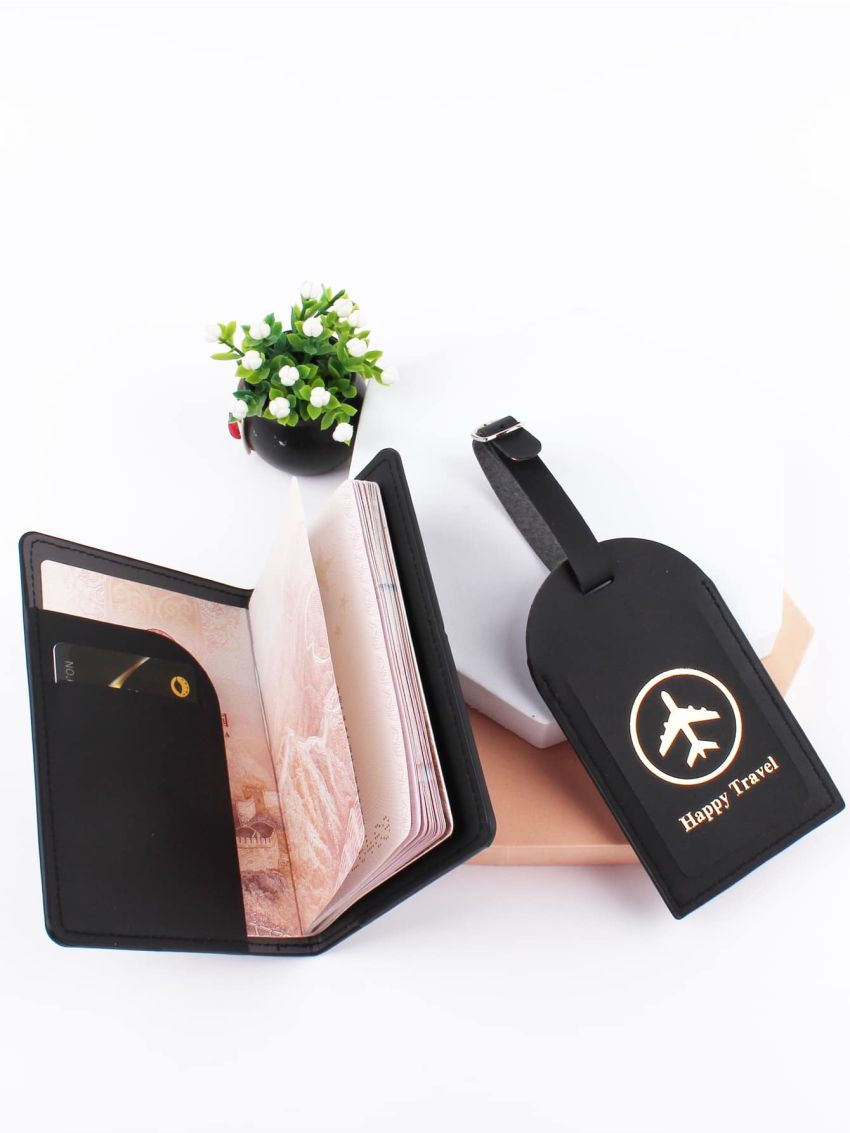 Letter Graphic Passport Case With Luggage Tag