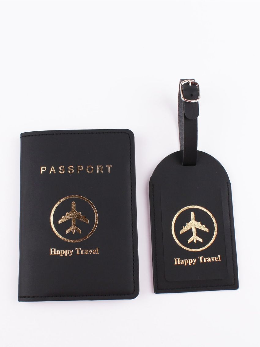 Letter Graphic Passport Case With Luggage Tag