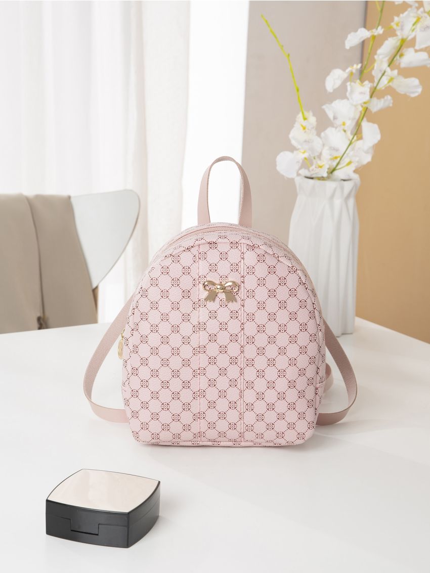 Mini Bow Decor Plaid Pattern Backpack
