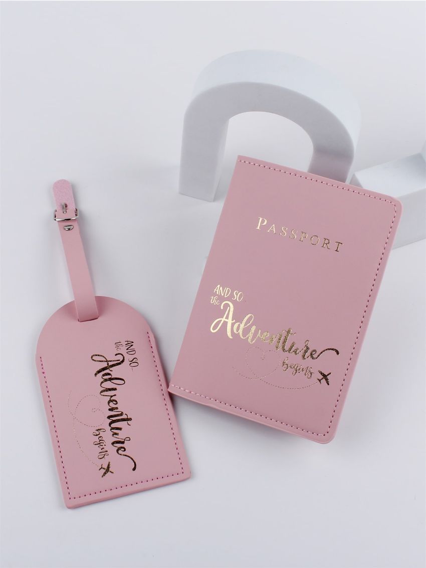 Letter Graphic Passport Case With Luggage Tag