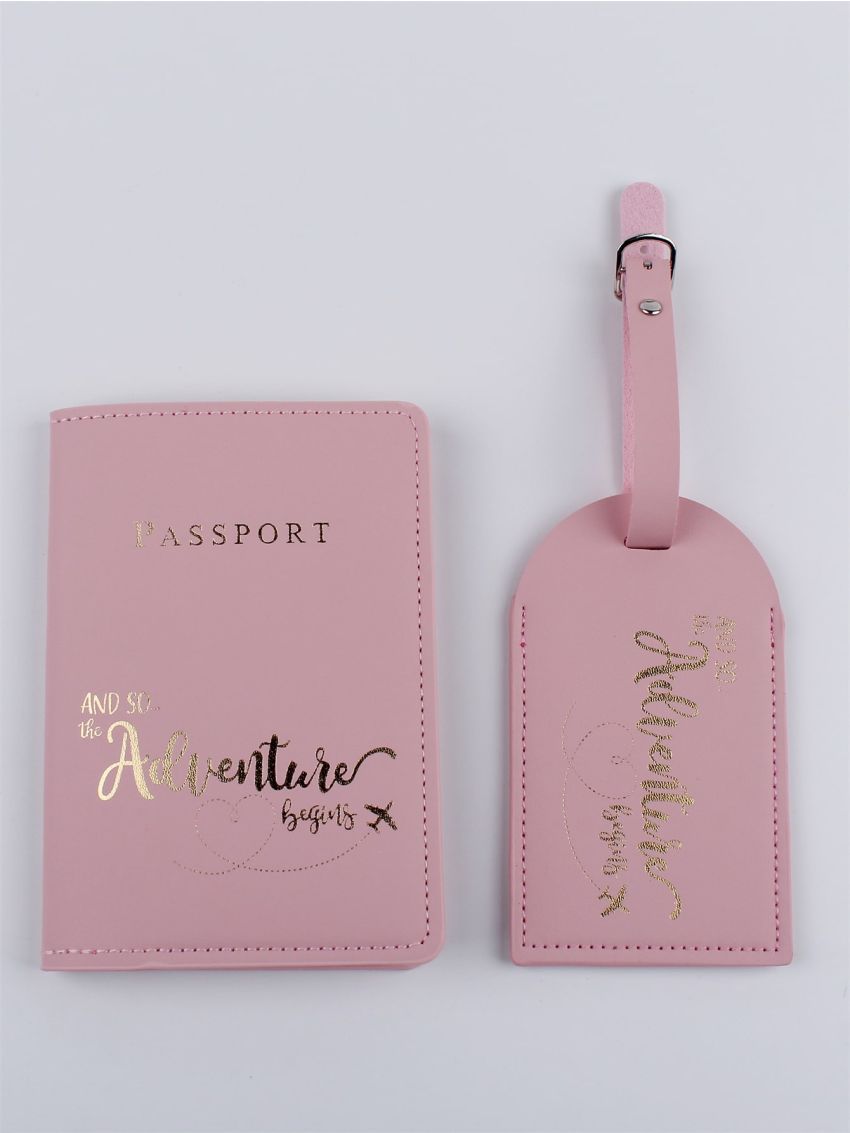 Letter Graphic Passport Case With Luggage Tag
