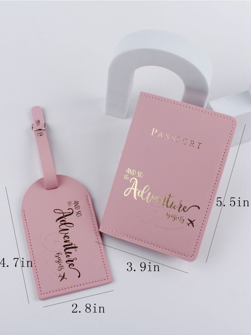 Letter Graphic Passport Case With Luggage Tag