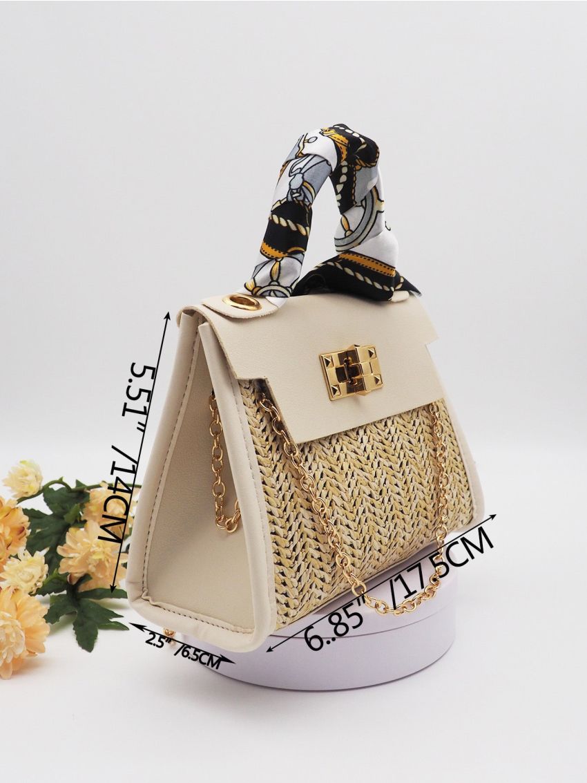 Twilly Scarf Decor Colorblock Chain Flap Square Bag