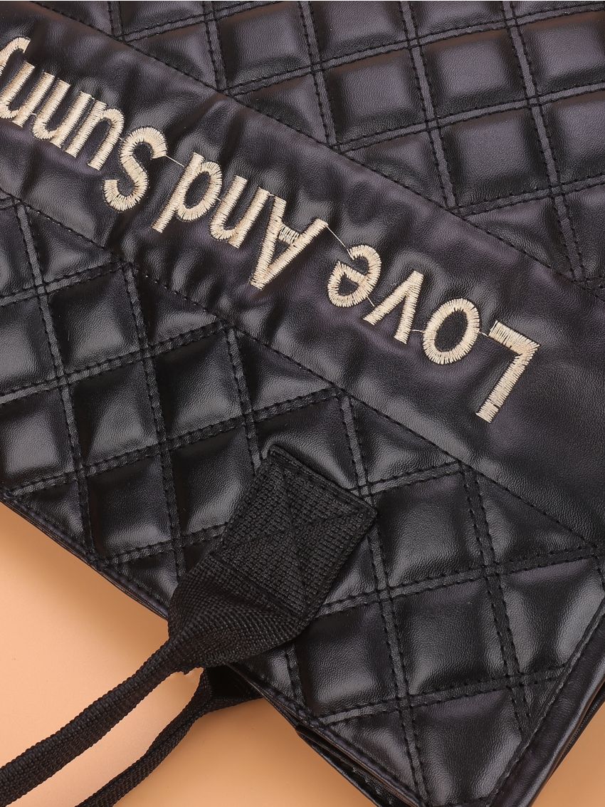Quilted Letter Embroidered Top Handle Bag