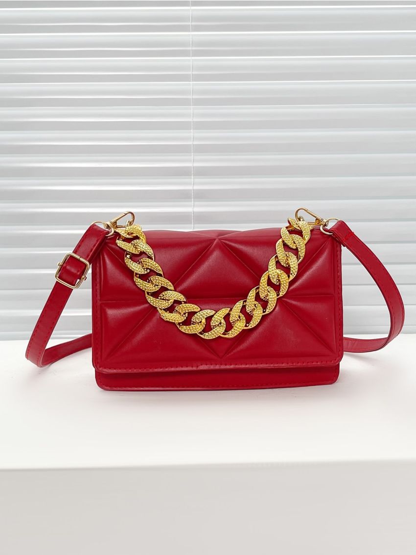 Minimalist Quilted Chain Decor Flap Square Bag