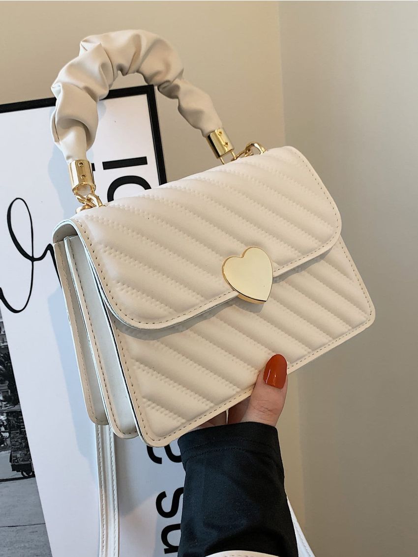 Heart Decor Snap Button Square Bag