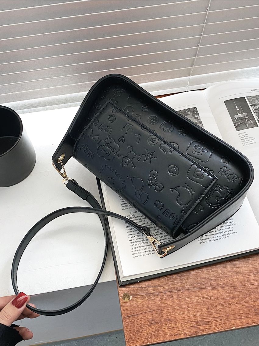 Cartoon Embossed Flap Baguette Bag