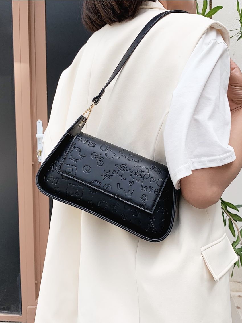 Cartoon Embossed Flap Baguette Bag