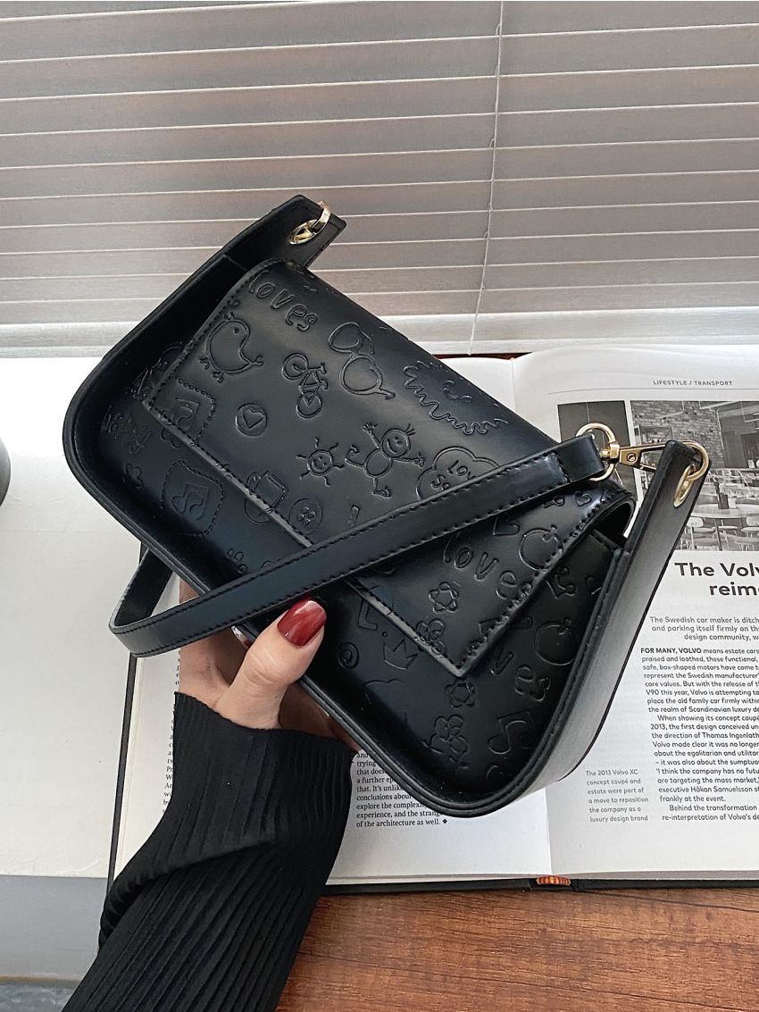 Cartoon Embossed Flap Baguette Bag