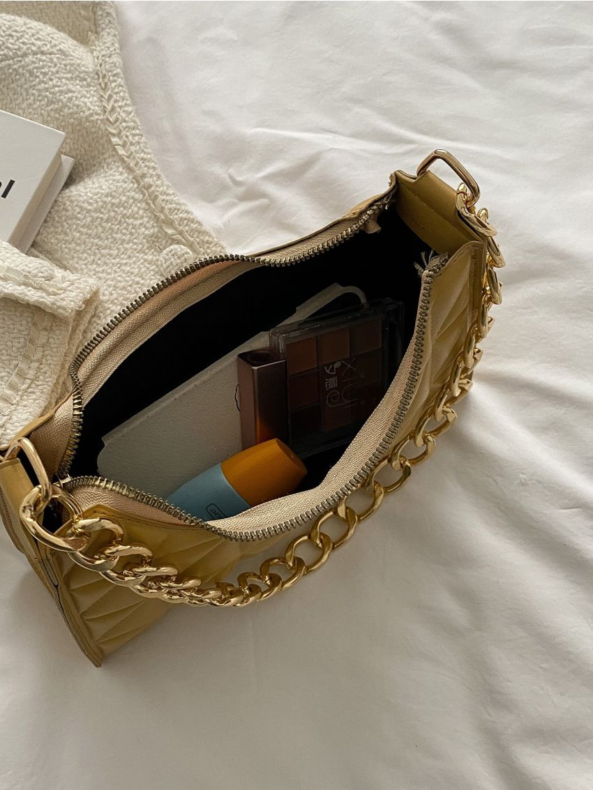 Quilted Chain Baguette Bag