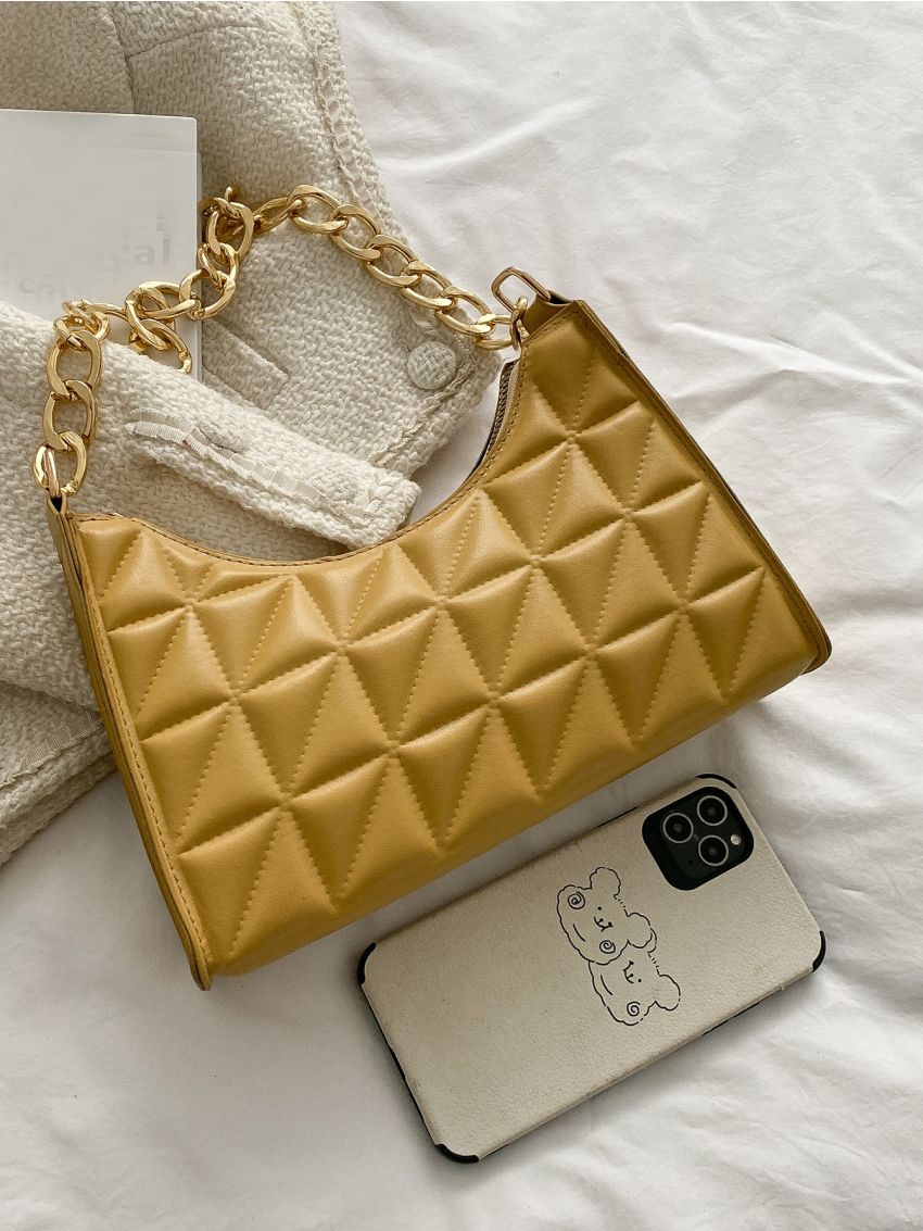 Quilted Chain Baguette Bag