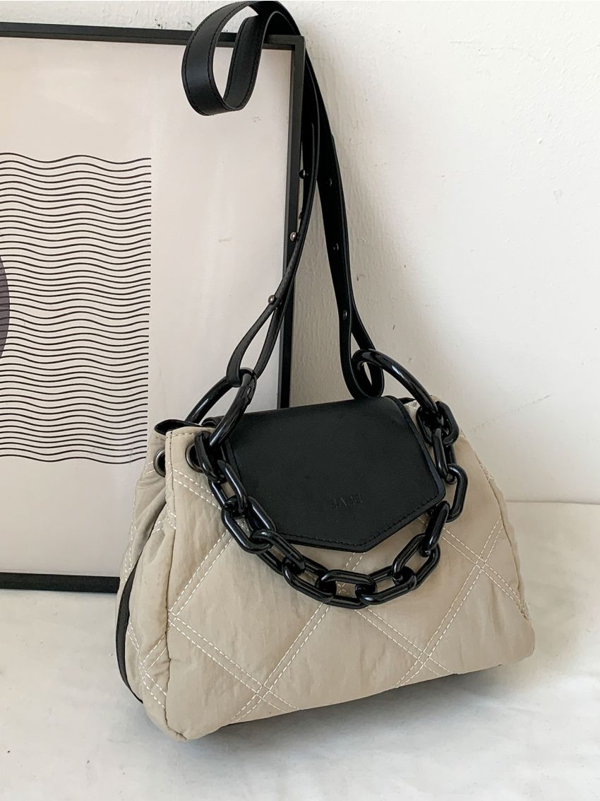 Colorblock Stitch Design Flap Square Bag