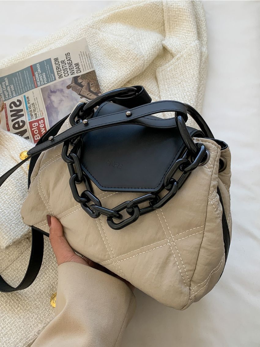 Colorblock Stitch Design Flap Square Bag