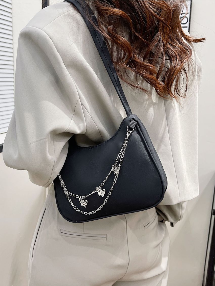 Metal Butterfly Decor Baguette Bag