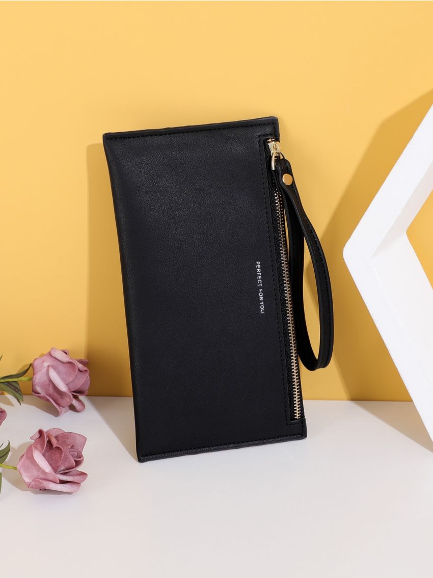 Slogan Graphic Zipper Long Wallet