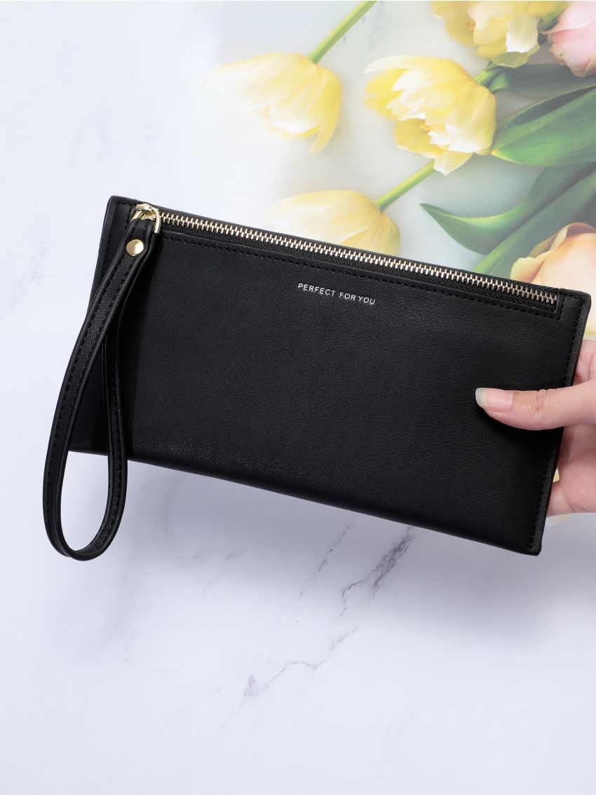 Slogan Graphic Zipper Long Wallet