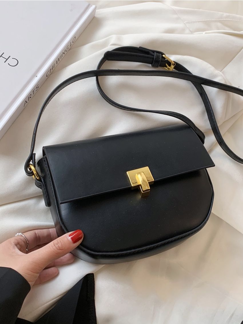 Mini Minimalist Metal Lock Flap Saddle Bag