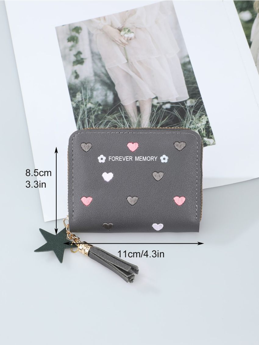 Tassel Decor Heart Graphic Small Wallet
