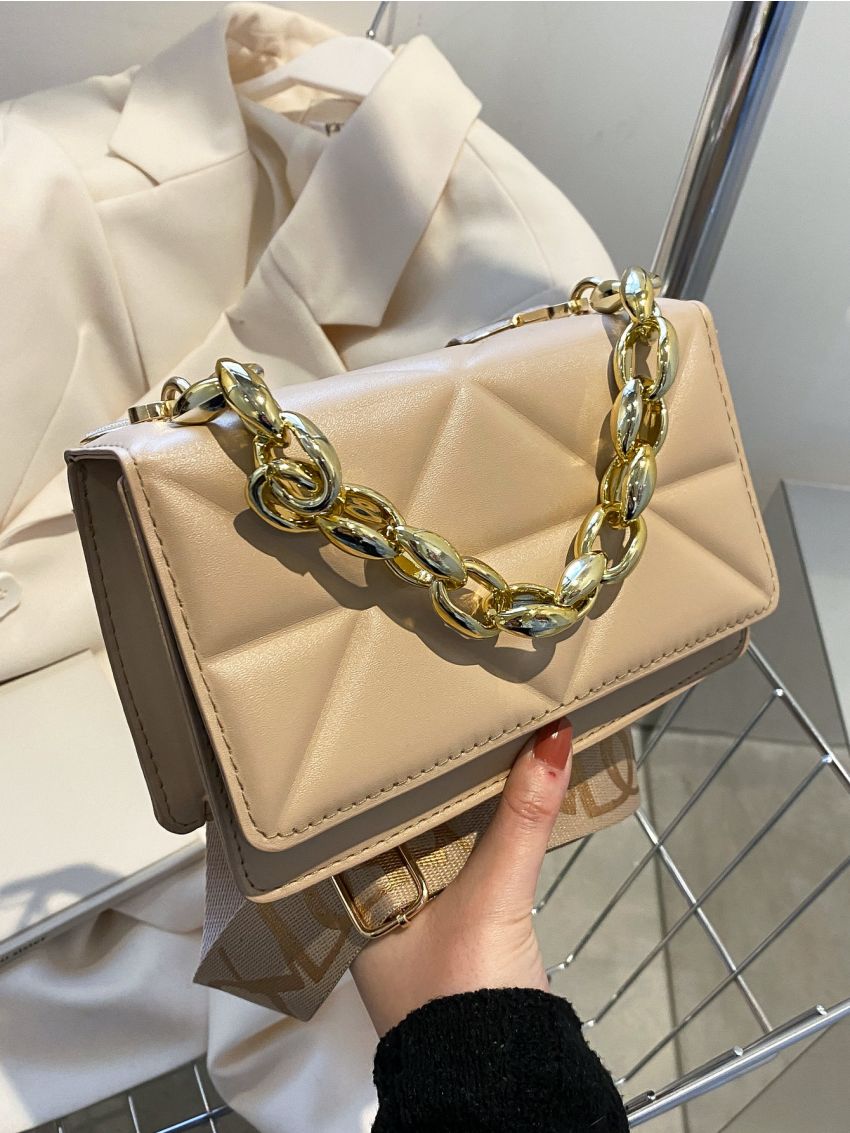 Quilted Flap Square Bag With Chain Handle