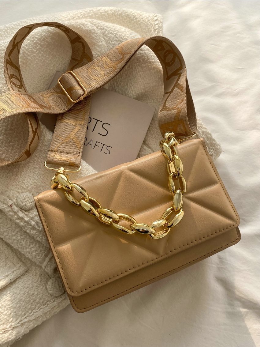 Quilted Flap Square Bag With Chain Handle