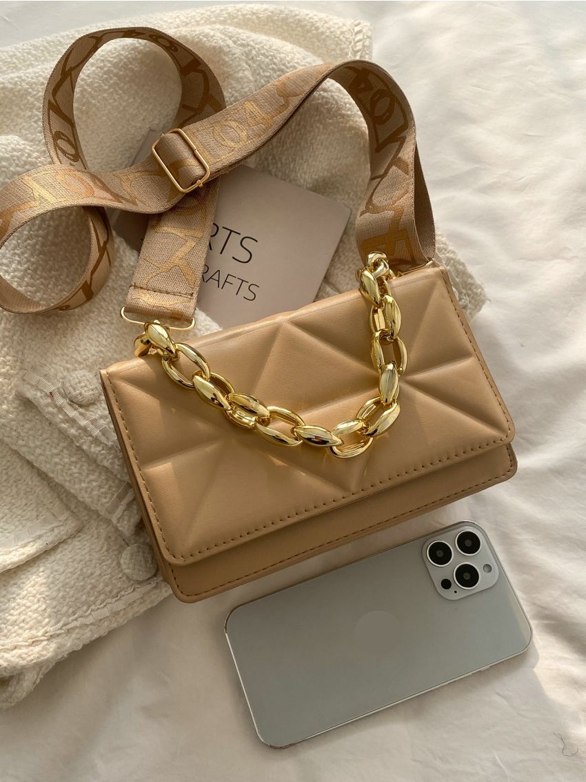 Quilted Flap Square Bag With Chain Handle