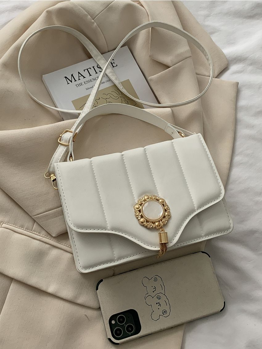 Mini Metal & Tassel Decor Flap Square Bag