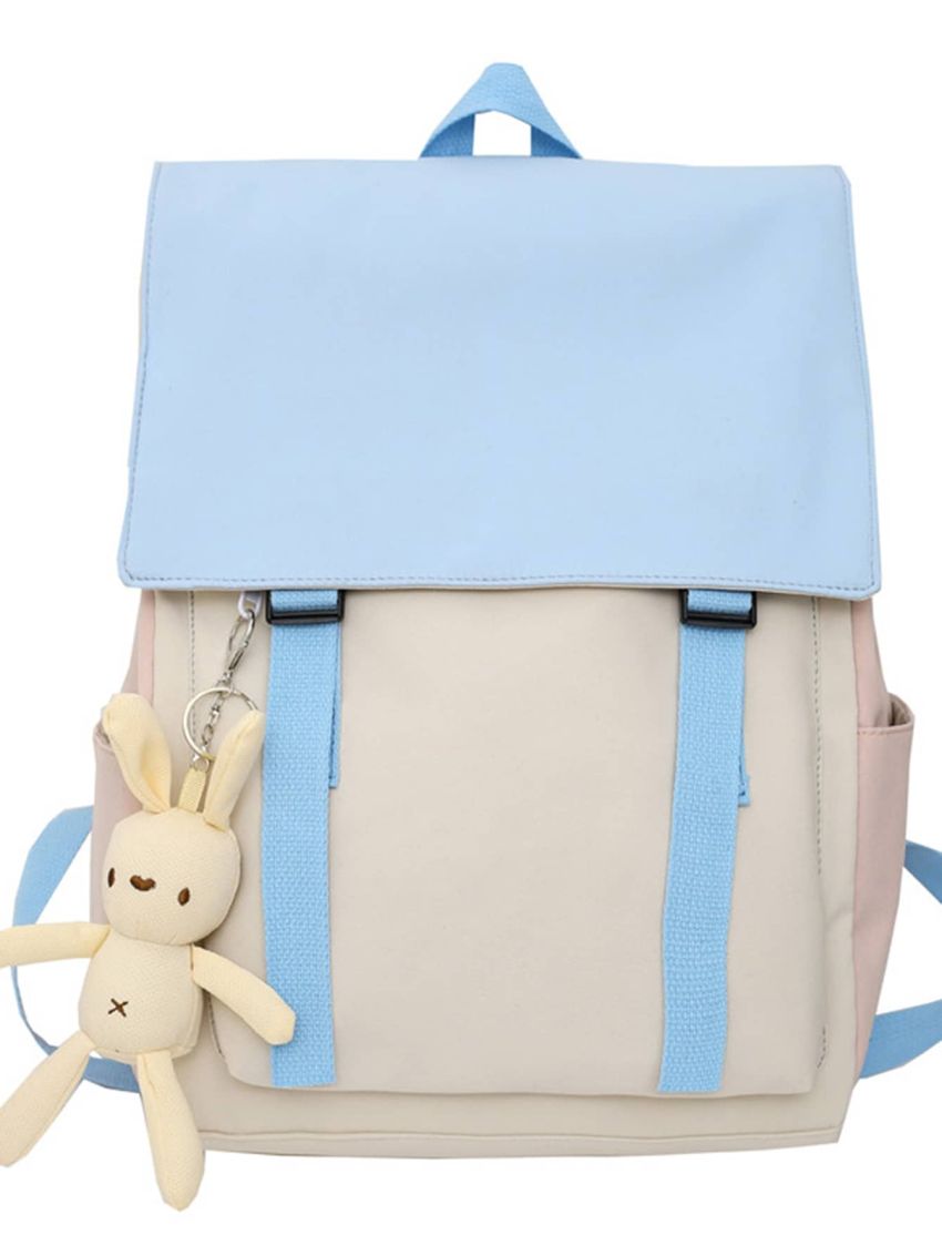 Colorblock Flap Backpack With Doll
