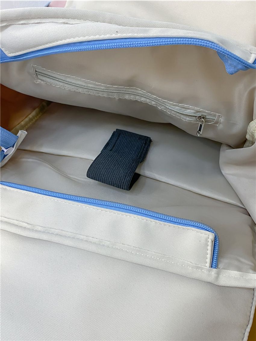 Colorblock Flap Backpack With Doll