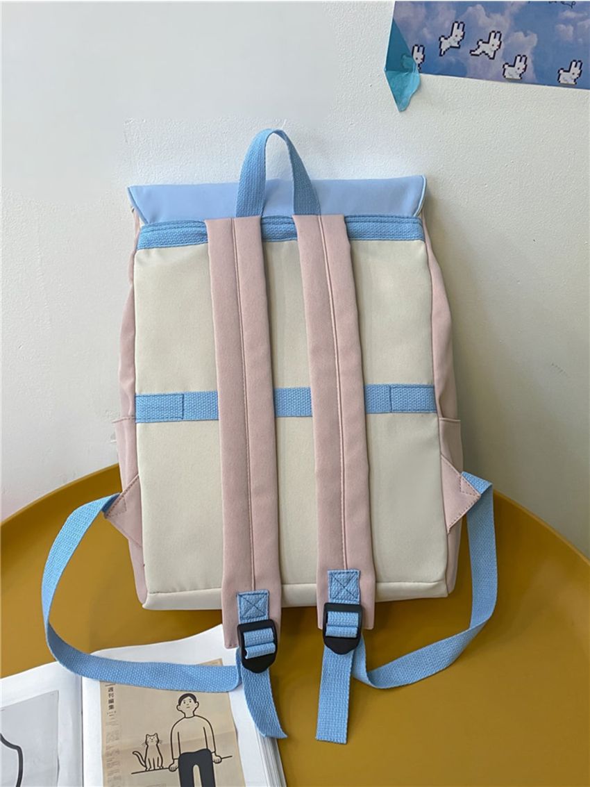 Colorblock Flap Backpack With Doll