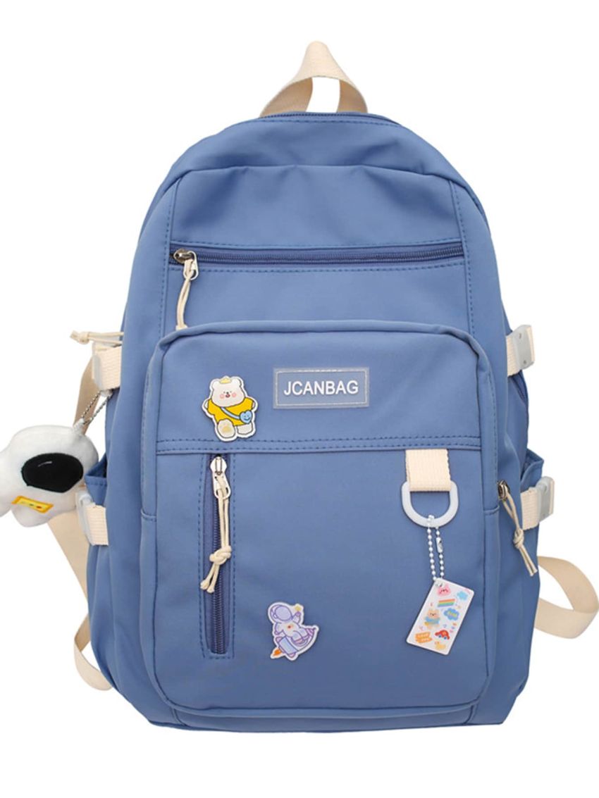 Cartoon Decor Letter Patch Backpack With Doll